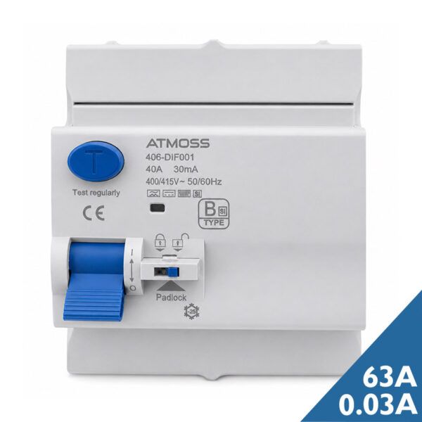 Interruptor diferencial trifásico superinmunizado tipo B-SI ATM; 4P; 63A; 30mA; 10kA