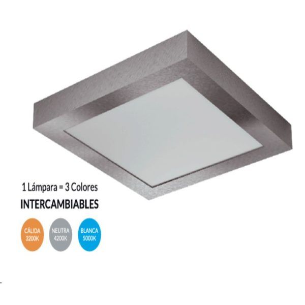 Downlight Led superficie NÍQUEL SATÍN CCT 25W 120º 300x300x35MM
