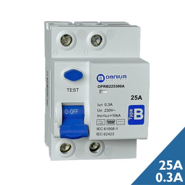 Interruptor diferencial monofásico superinmunizado tipo B OMN; 2P; 25A; 300mA; 10kA