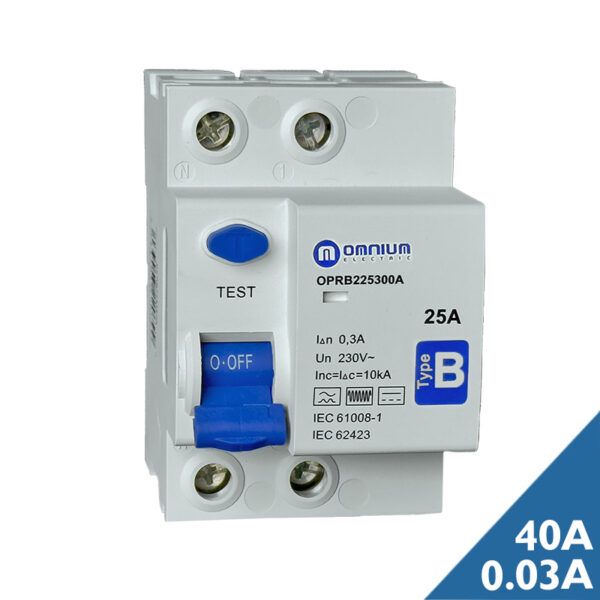 Interruptor diferencial monofásico superinmunizado tipo B OMN; 2P; 40A; 30mA; 10kA-AI