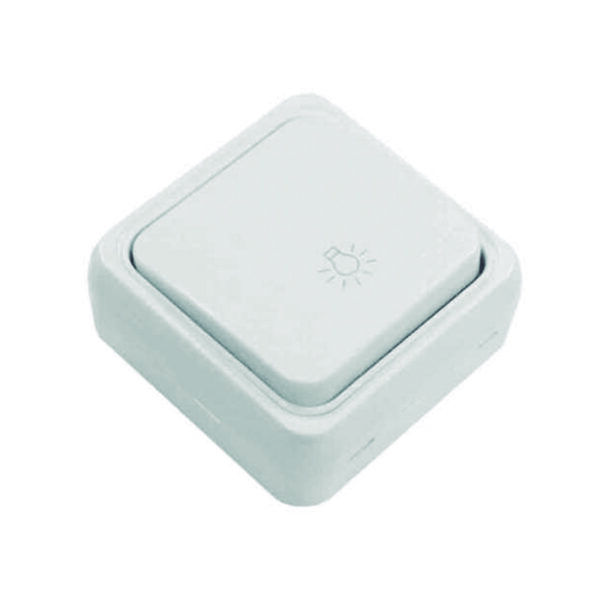 PULSADOR SUPERFICIE SIMBOLO BOMBILLA BLANCO 65*65