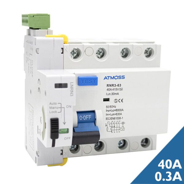 Interruptor diferencial trifásico rearme automático superinmunizado ATM; 4P; 40A; 300mA; tipo A; 10kA