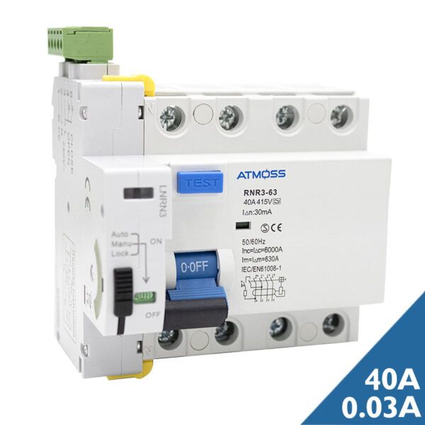 Interruptor diferencial trifásico rearme automático superinmunizado ATM; 4P; 40A; 30mA; tipo A; 10kA