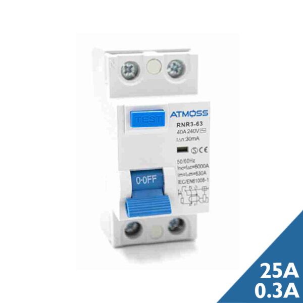 Interruptor diferencial monofásico ATM; 2P; 25A; 300mA; 6kA