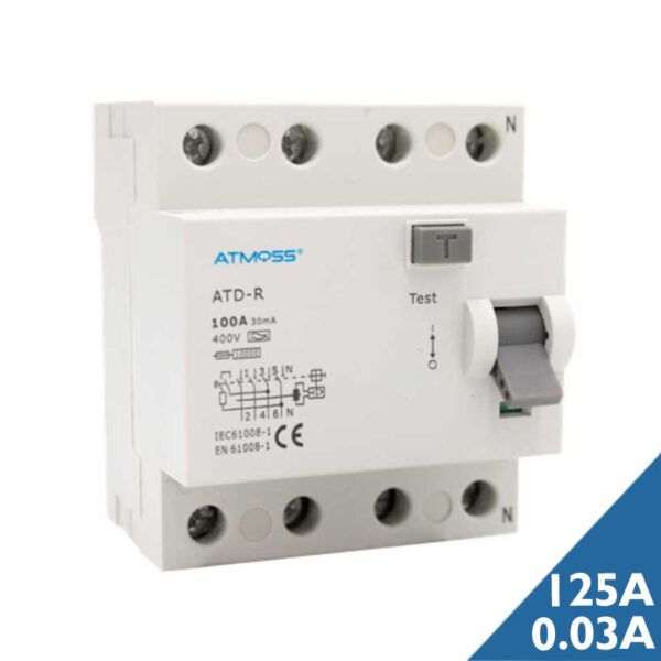 Interruptor diferencial trifásico superinmunizado ATM; 4P; 125A; 30mA; tipo A; 10kA