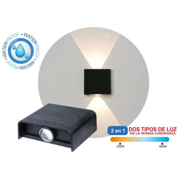 Aplique pared DUAL UP/DOWN policarbonato cuadrado; LED 2W; Exterior IP65; 200Lm; DUAL COLOR