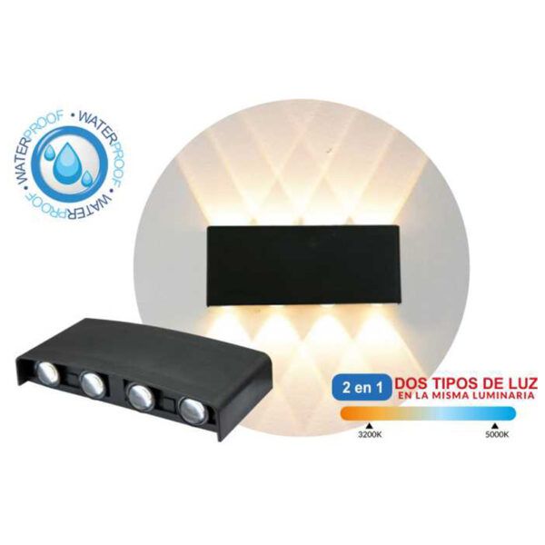 Aplique pared DUAL UP/DOWN policarbonato cuadrado; LED 8W; Exterior IP65; 800Lm; DUAL COLOR