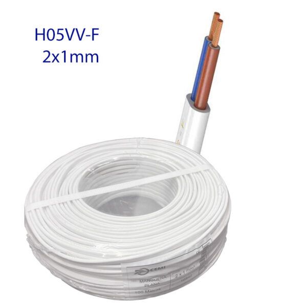 Manguera eléctrica PLANA BLANCA 2x1mm² H05VV-F  R/100mtr