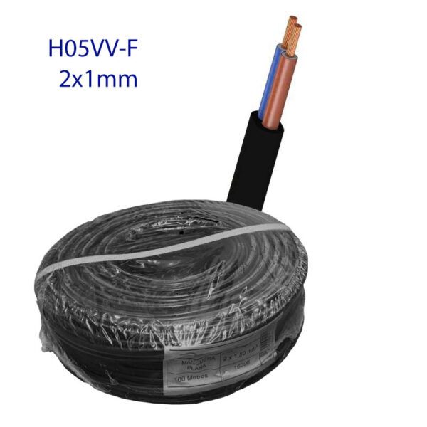 Manguera eléctrica PLANA NEGRA 2x1mm² H05VV-F  R/100mtr