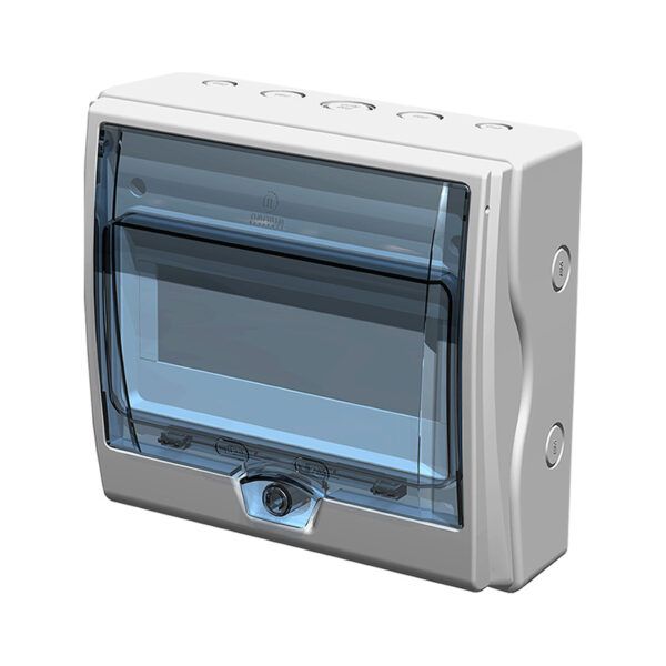 CAJA SUPERFICE 8 ELEMENTOS IP65 PUERTA AZUL TRANSPARENTE; APERTURA ARRIBA - 205x195x90MM
