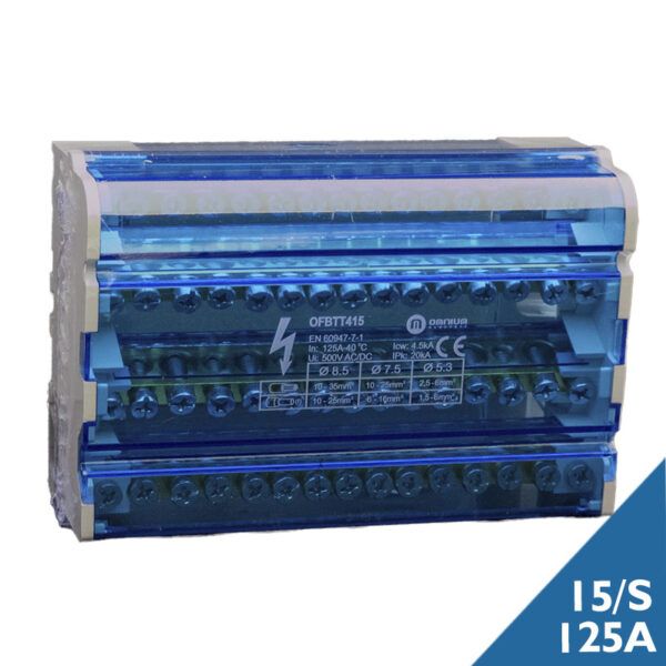 Repartidor modular OMN 4P 125A;  4x15 conexiones; 7,5 módulos