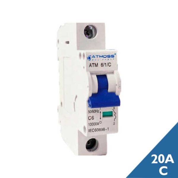Interruptor magnetotérmico estrecho; ATM; 1P; 20A; curva C; 10kA