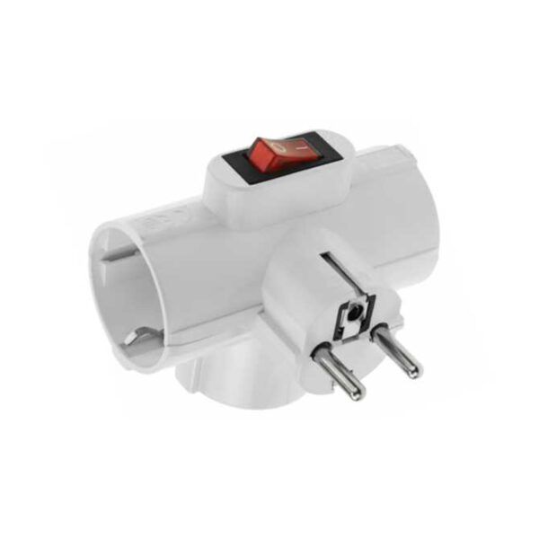 ADAPTADOR CON TRIPLE SALIDA LATERAL SCHUKO;  INTERRUPTOR Y TOMA DE TIERRA 16A; 250V; 3600W MAX