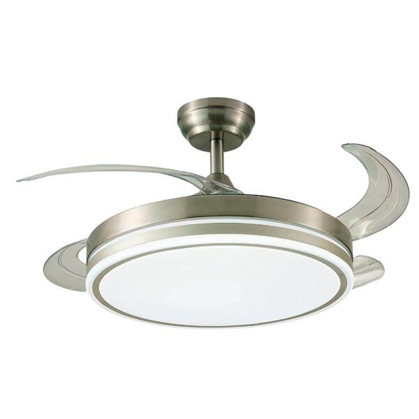 Ventilador de techo LED Ø107; motor DC; con aspas retráctiles XULA; 72W; plata CCT