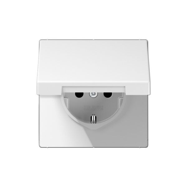 Enchufe SCHUKO®, 16 A 250 V ~, SAFETY+, tapa abatible, duroplástico, Serie LS, blanco alpino