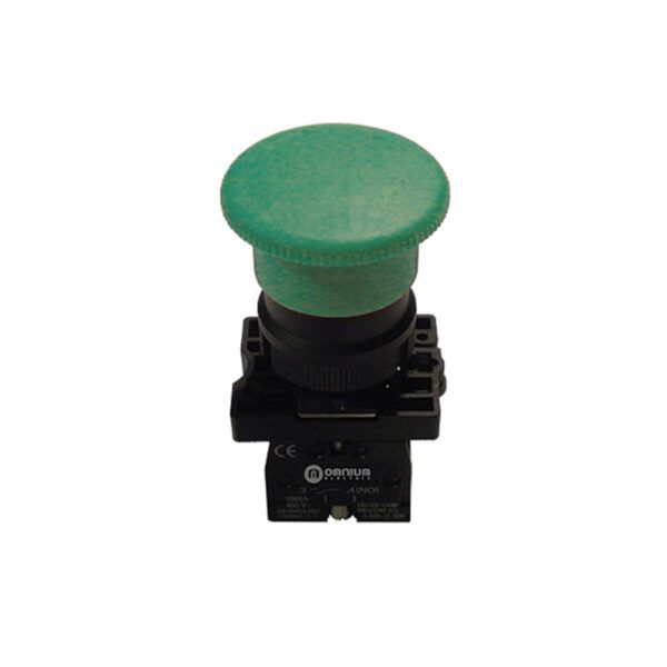 Botón de seta (girar para retorno) Ø40mm, montado con 1NO, color verde