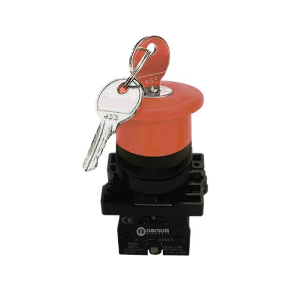 Botón de seta (llave para retorno) Ø40mm, montado con 1NC, color rojo