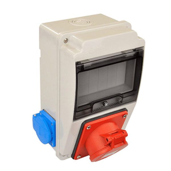Caja de tomas de corriente 6 módulos IP66 con 2 bases de 16A 2P+T ( Schuko) y 1 de 16A 3P+T; ABS; libre halogenos