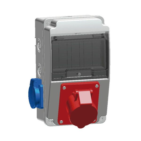 Caja de tomas de corriente 6 módulos IP66 con 2 bases de 16A 2P+T ( Schuko) y 1 de 32A 3P+T; ABS; libre halogenos