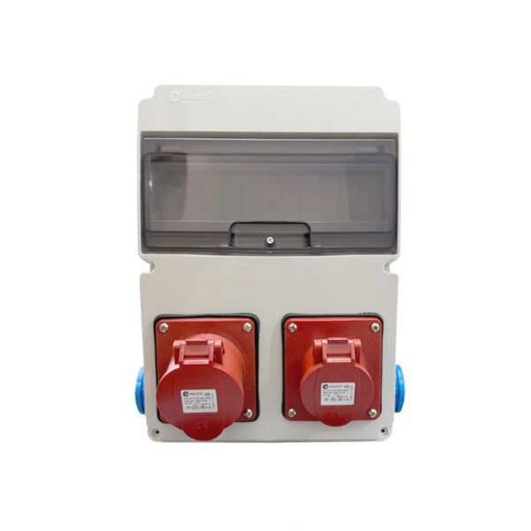 Caja de tomas de corriente 11 módulos IP66 con 2 bases de 16A 2P+T (Schuko); 1 de 16A 3P+T; 1 de 32A 3P+T; ABS; libre halogenos