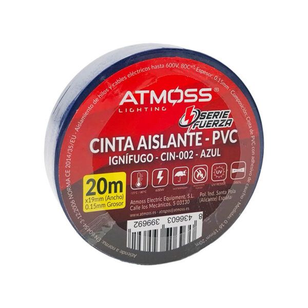 CINTA AISLANTE PVC IGNIFUGA ALTA RESISTENCIA 20x19mm AZUL