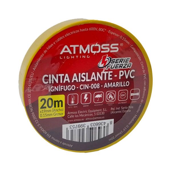 CINTA AISLANTE PVC IGNIFUGA ALTA RESISTENCIA  20x19mm AMARILLA