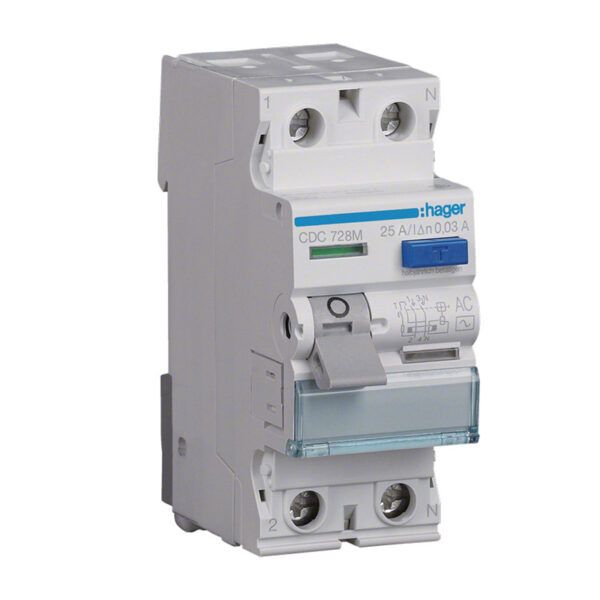 Interruptor diferencial 2P 25A 30mA tipo AC, posicion del neutro derecha