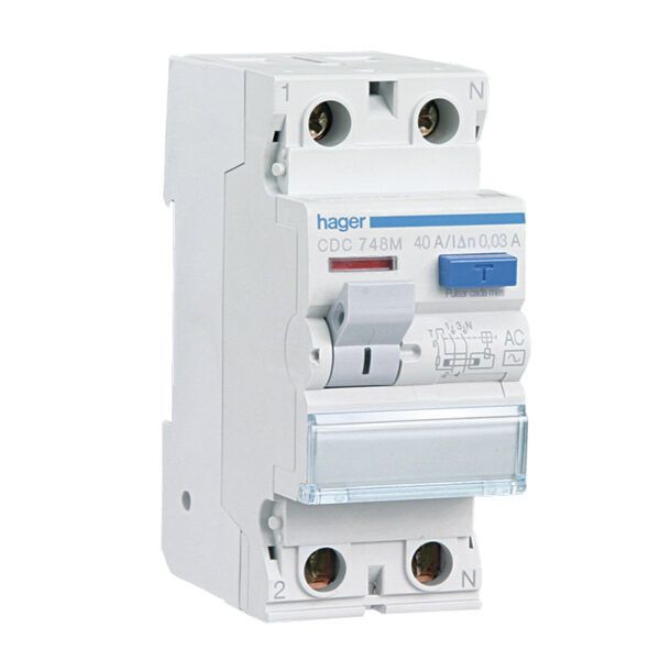 Interruptor diferencial 2P 40A 30mA tipo AC, posicion del neutro derecha