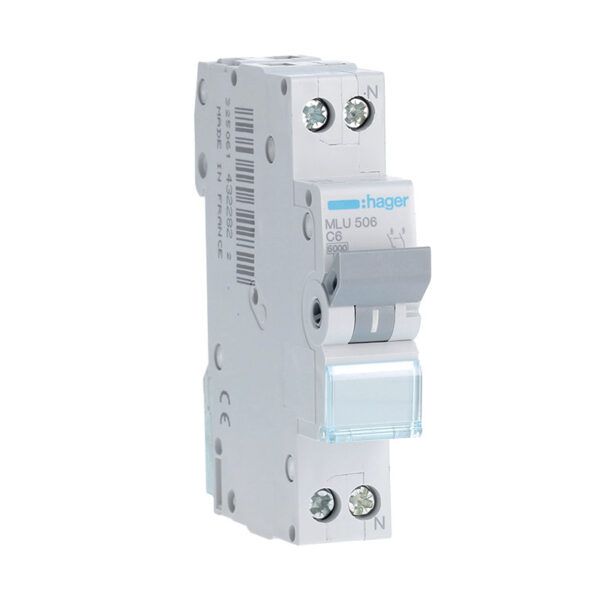 Interruptor automático magnetotérmico serie ML 1P+N 6A C 6kA