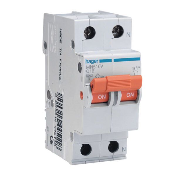 Interruptor automático magnetotérmico serie MN 1P+N 16A curva C 6kA