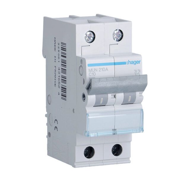 Interruptor automático magnetotérmico serie MU 2P 10A curva C 6KA