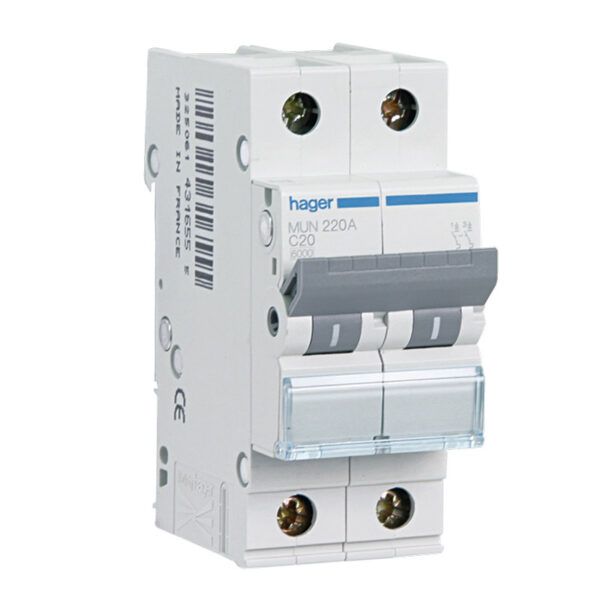 Interruptor automático magnetotérmico serie MU 2P 20A curva C 6KA