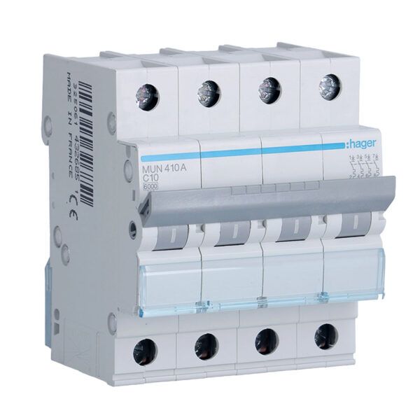 Interruptor automático magnetotérmico serie MU 4P 10A curva C 6KA