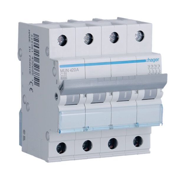 Interruptor automático magnetotérmico serie MU 4P 20A curva C 6KA