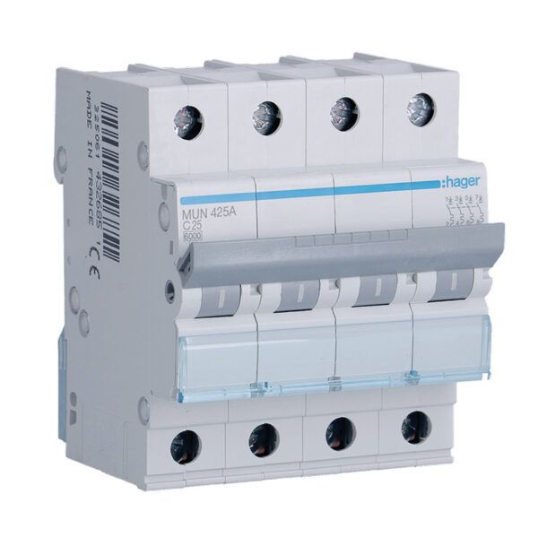 Interruptor automático magnetotérmico serie MU 4P 25A curva C 6KA