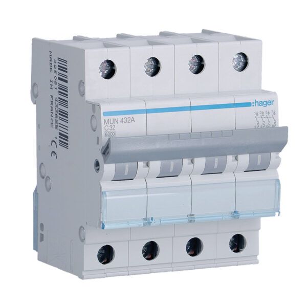 Interruptor automático magnetotérmico serie MU 4P 32A curva C 6KA