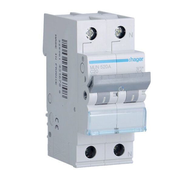 Interruptor automático magnetotérmico serie MU 1P+N 20A curva C 6KA