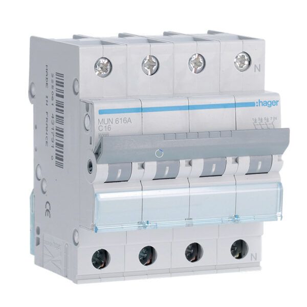 Interruptor automático magnetotérmico serie MU 3P+N 16A curva C 6KA