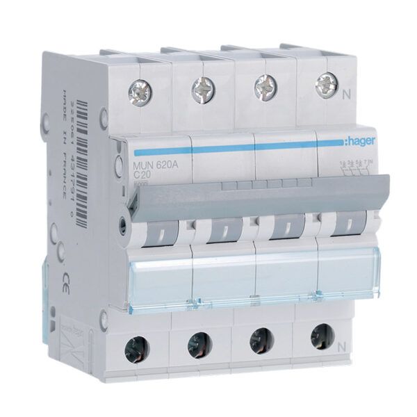 Interruptor automático magnetotérmico serie MU 3P+N 20A curva C 6KA
