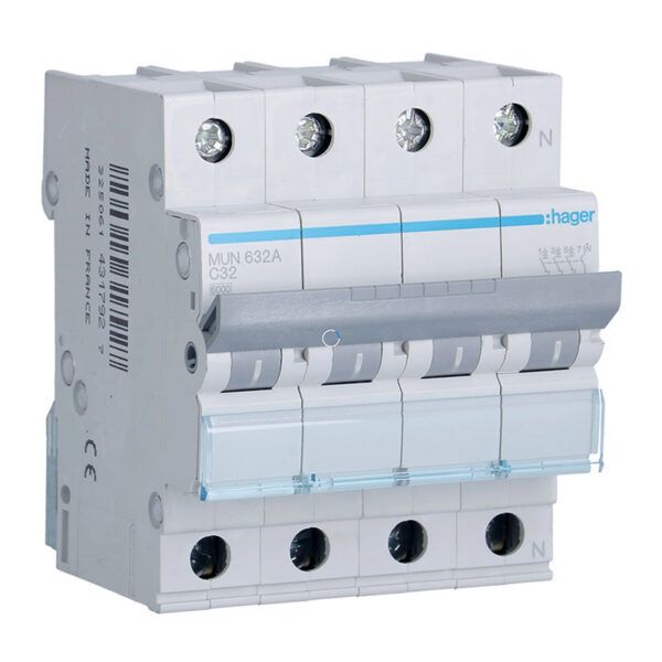 Interruptor automático magnetotérmico serie MU 3P+N 32A curva C 6KA
