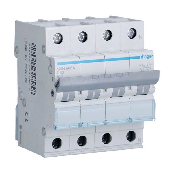 Interruptor automático magnetotérmico serie MU 3P+N 63A curva C 6KA