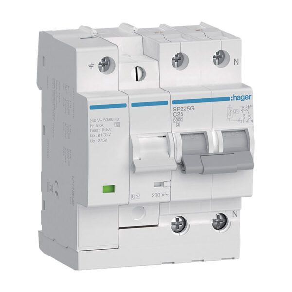 Protección comb. contra sobretensiones permanentes y transitorias 2P 6kA C25A 4M