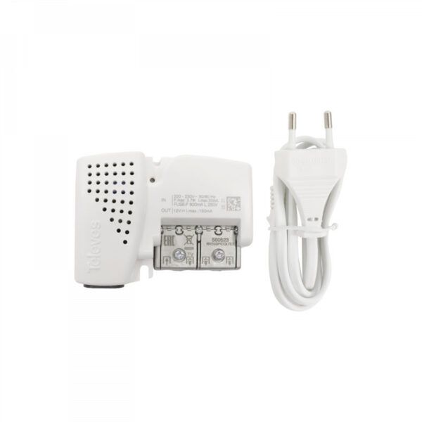 Amplificador de vivienda PicoKom 1e/(2s+TV) "EasyF": 47+694MHz G 10/16dB Vs 98/101dBV + salida TV G 4dB con auto-ajuste + alimentación preamplificado 12V-150mA