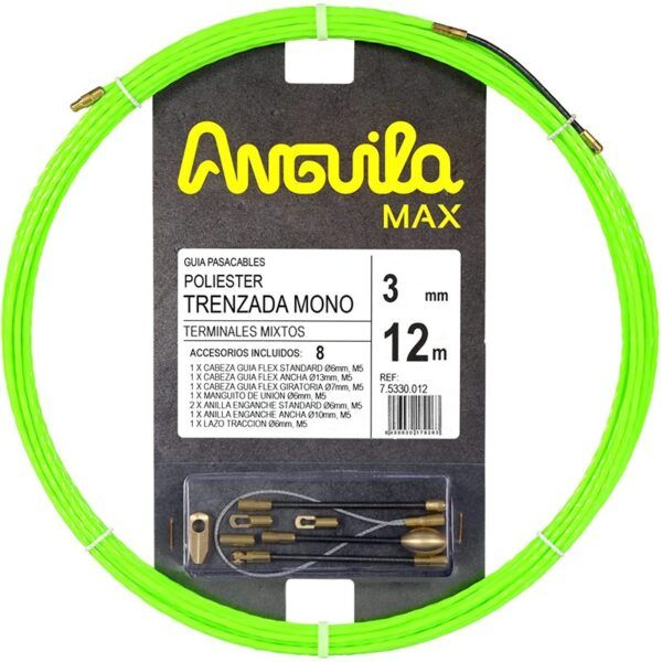 Trenzado mono terminables intercambiables 12m ANGUILA MAX diámetro 3mm verde fluor