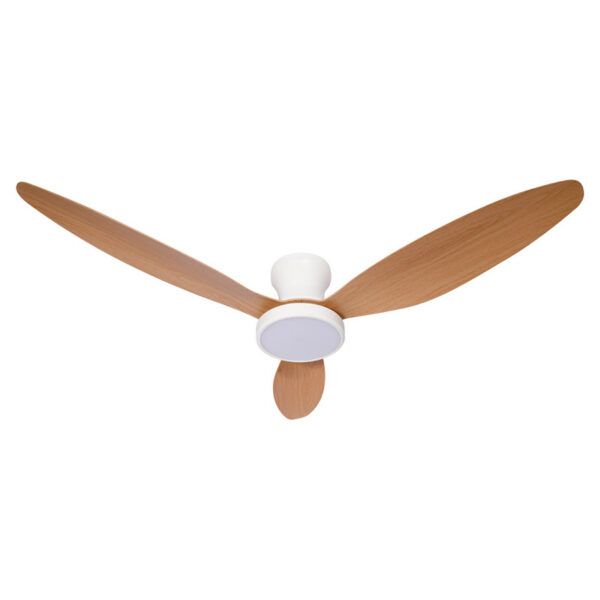 Ventilador de techo LED Ø132; motor DC; con 3 aspas; ARENA con LUZ; 30W; IP44; blanco/haya CCT