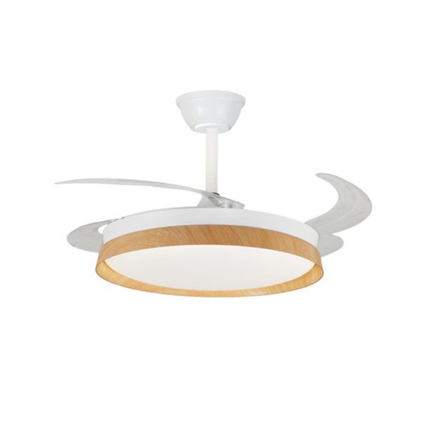 Ventilador de techo LED Ø106; motor DC; con aspas retráctiles MELI; 72W; blanco/haya CCT