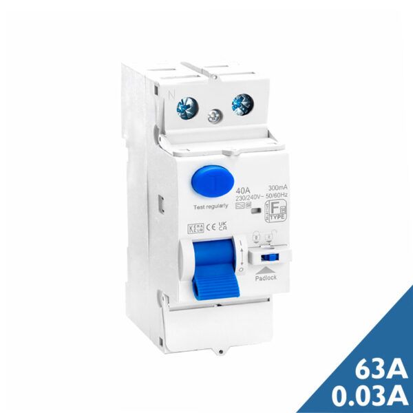 Interruptor diferencial monofásico superinmunizado tipo F-SI ATM; 2P; 63A; 30mA; 10kA